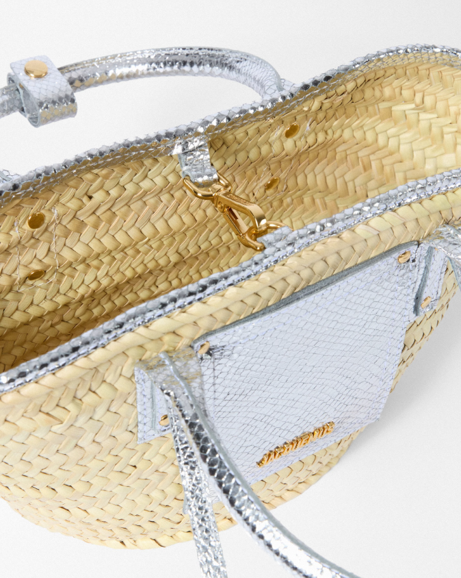 Borsa le petit panier soli in beige e argento Jacquemus - donna 