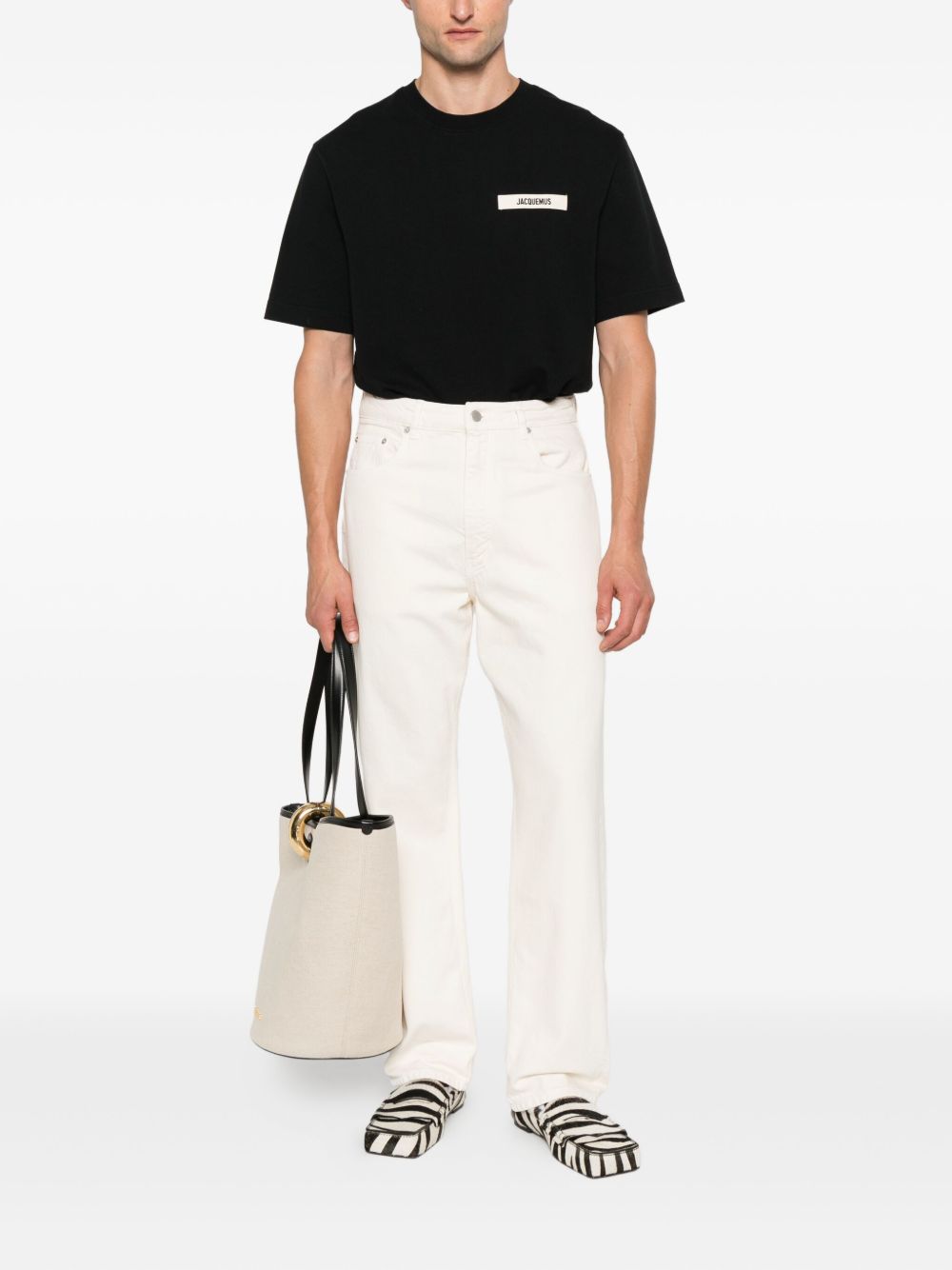 T-shirt con logo e toppa in gros grain in nero Jacquemus - uomo 