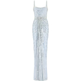 Abito da sera Chrissy con paillettes e cristalli in celeste Jenny packham - donna 
