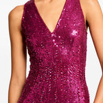 Abito lungo con paillettes black flower in viola Jenny packham - donna 