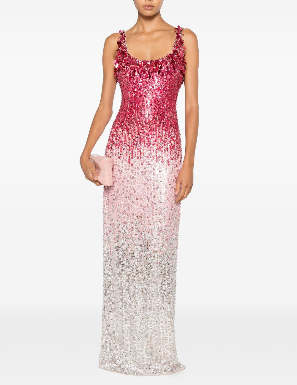Abito lungo Decora con paillettes in rosa e bianco Jenny packham - donna 