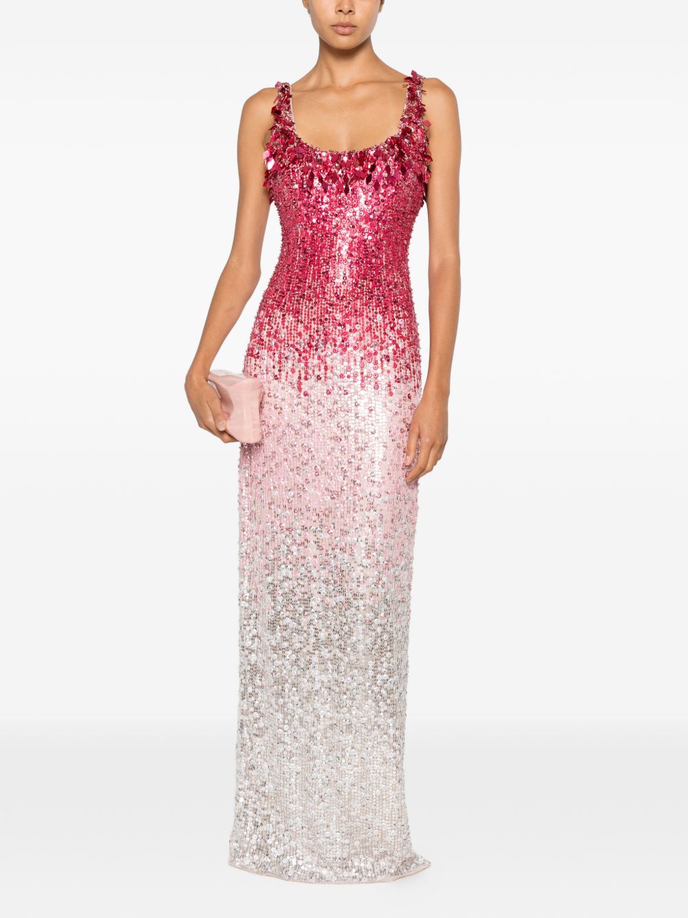 Abito lungo Decora con paillettes in rosa e bianco Jenny packham - donna 