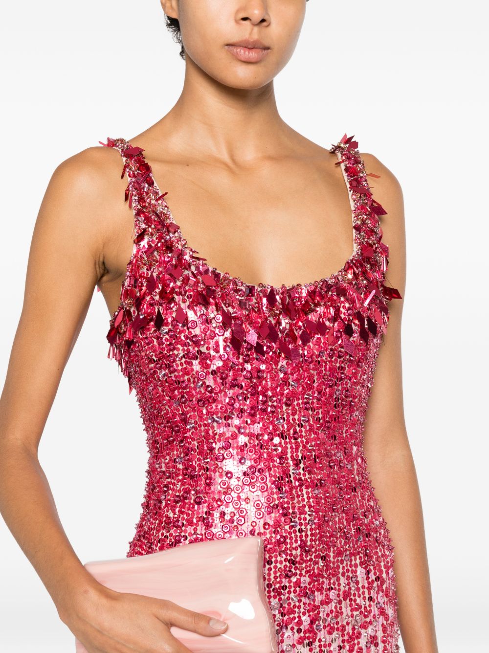 Abito lungo Decora con paillettes in rosa e bianco Jenny packham - donna 