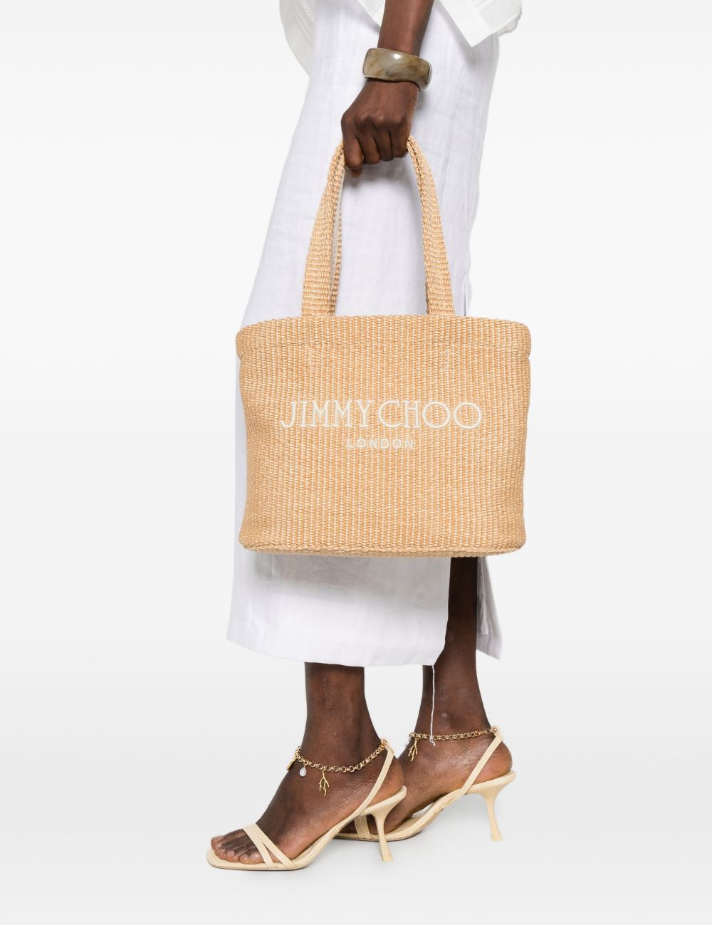 Borsa con logo in raffia in beige Jimmy choo - donna 
