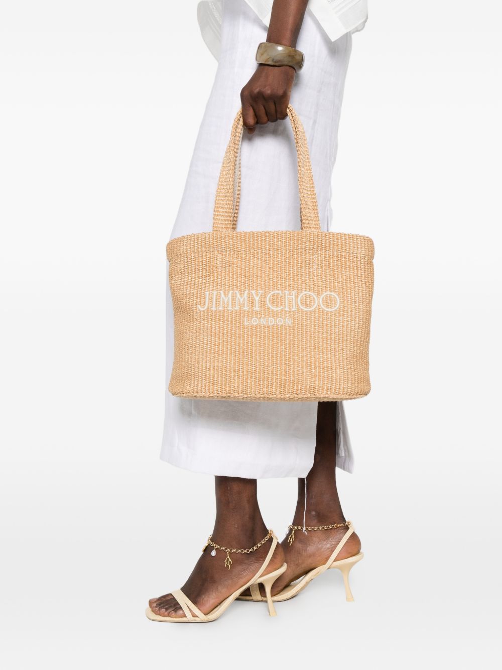 Borsa con logo in raffia in beige Jimmy choo - donna 