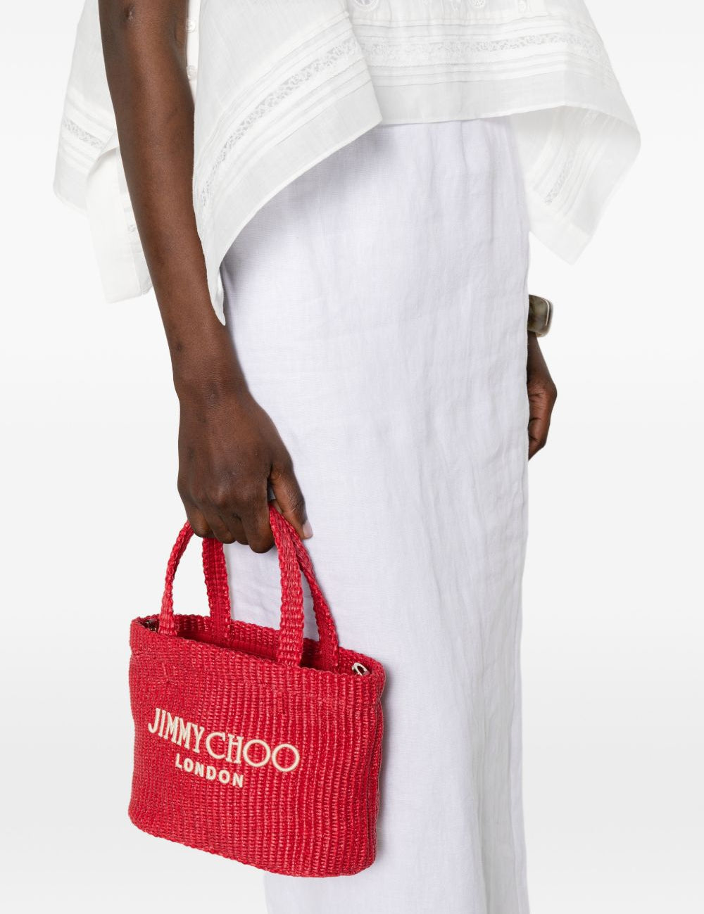 Borsa con logo in raffia in rosso Jimmy choo - donna 