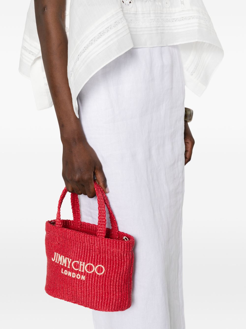 Borsa con logo in raffia in rosso Jimmy choo - donna 