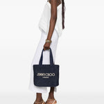 Borsa con logo in raffia in blu Jimmy choo - donna 