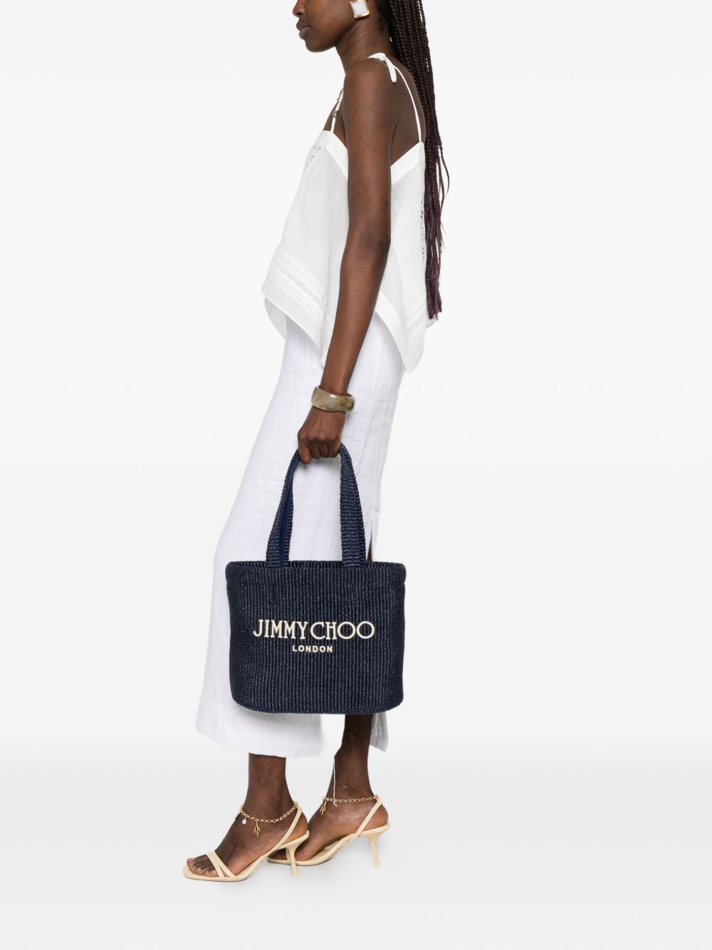 Borsa con logo in raffia in blu Jimmy choo - donna 