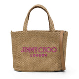 Brsa in raffia con logo ricamato in beige 