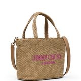 Brsa in raffia con logo ricamato in beige 