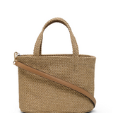 Brsa in raffia con logo ricamato in beige 
