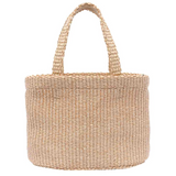 Borsa in raffia con logo ricamato in beige 