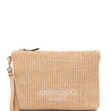 Clutch con logo stampato in rafia in beige Jimmy choo - donna 