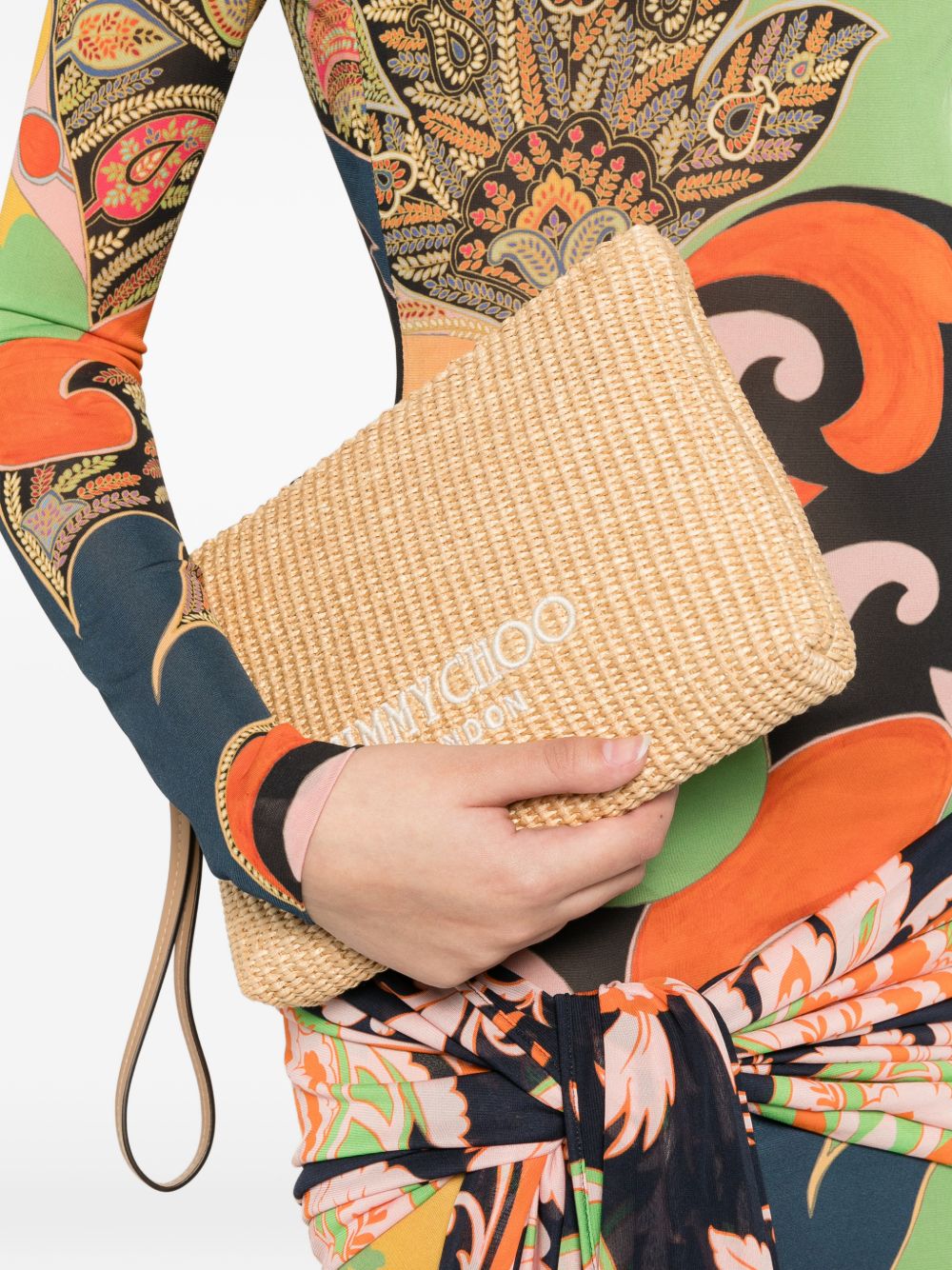 Clutch con logo stampato in rafia in beige Jimmy choo - donna 
