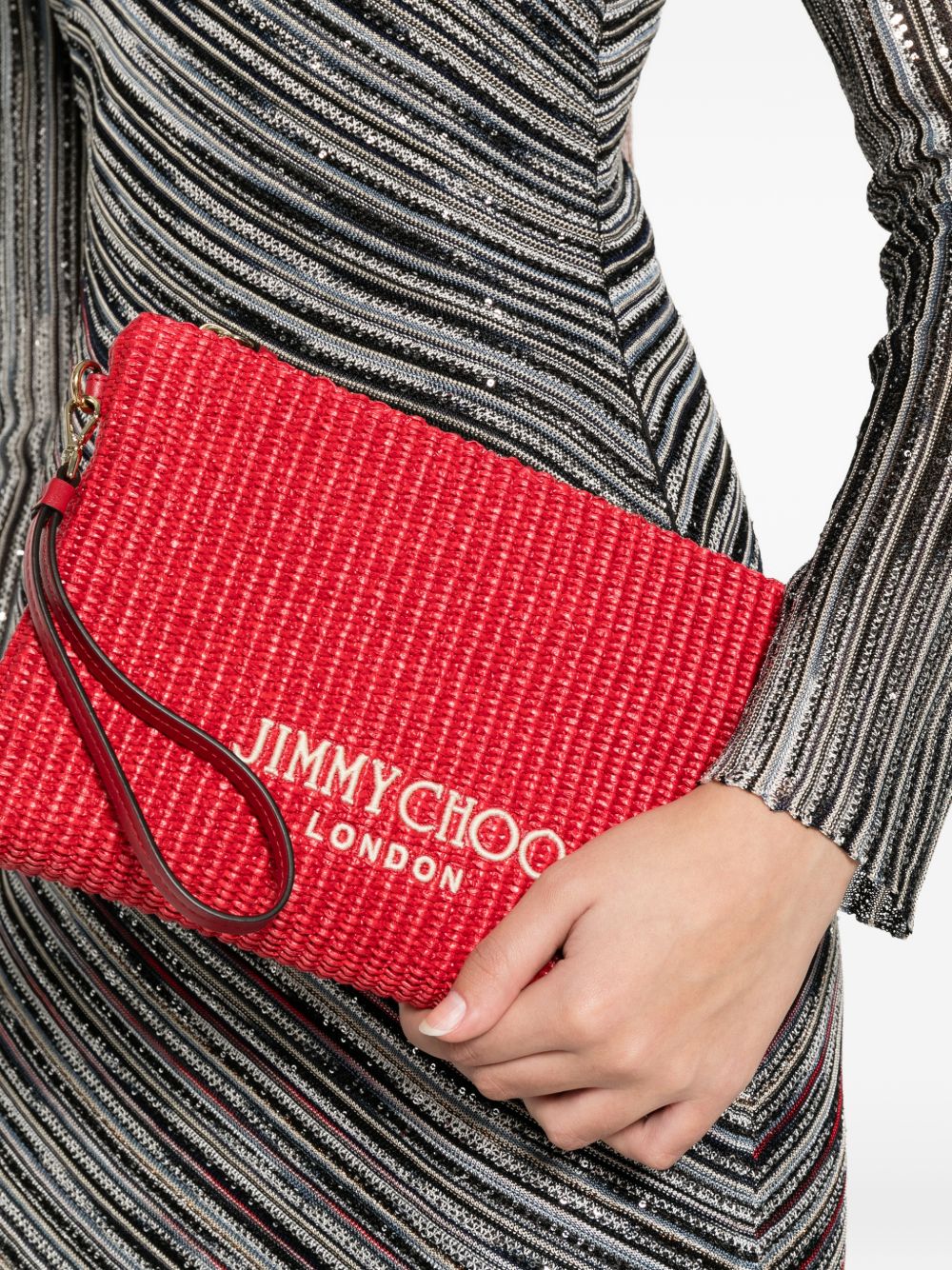 Clutch con logo stampato in rafia in rosso Jimmy choo - donna 