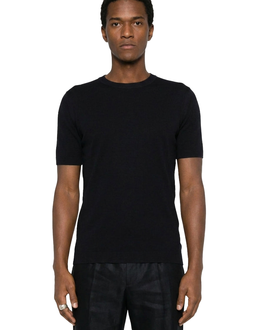 T-shirt con bordo a coste in nero 