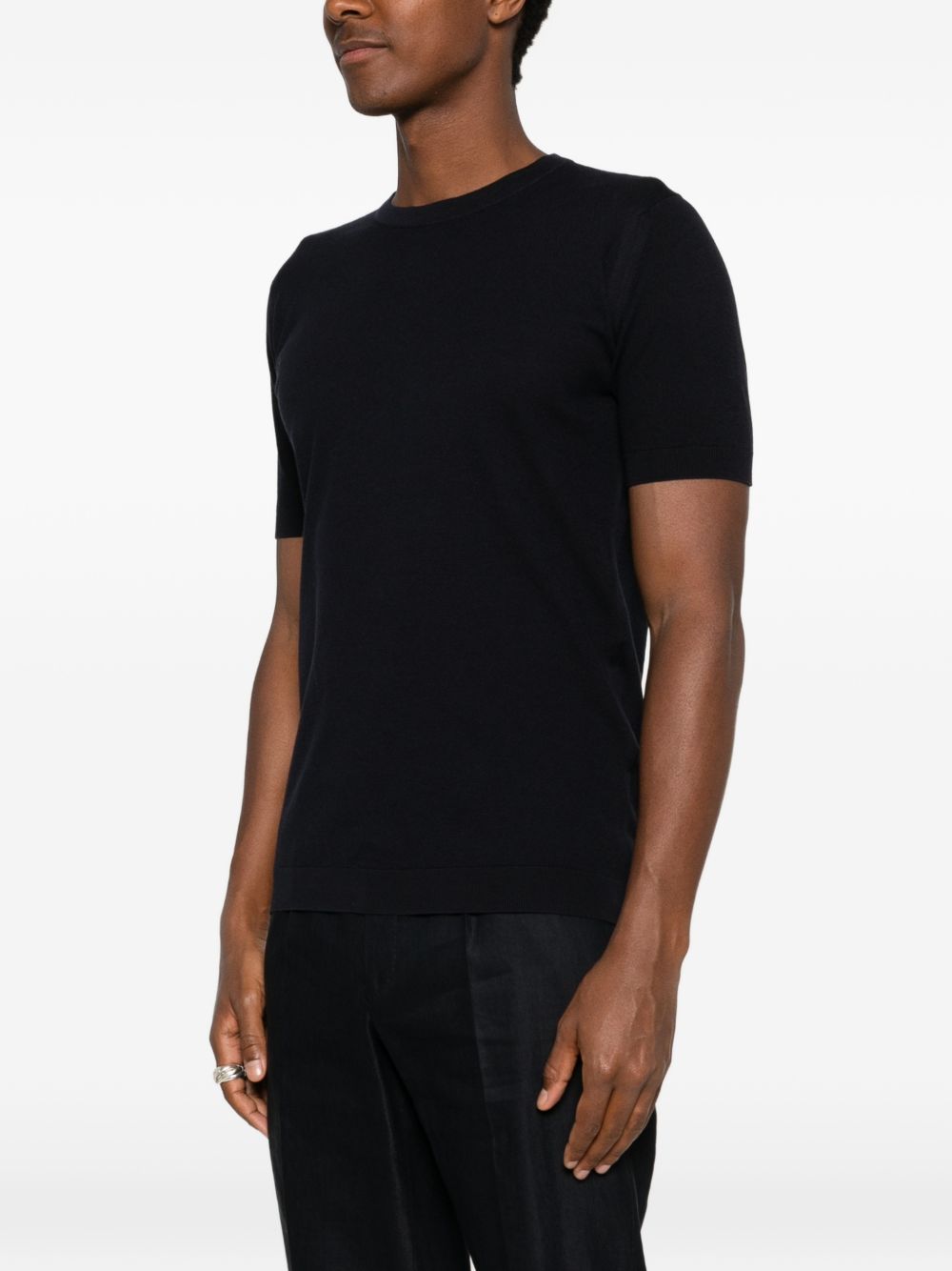 T-shirt in lavorazione pique con bordi a coste in blue John smedley - uomo 
