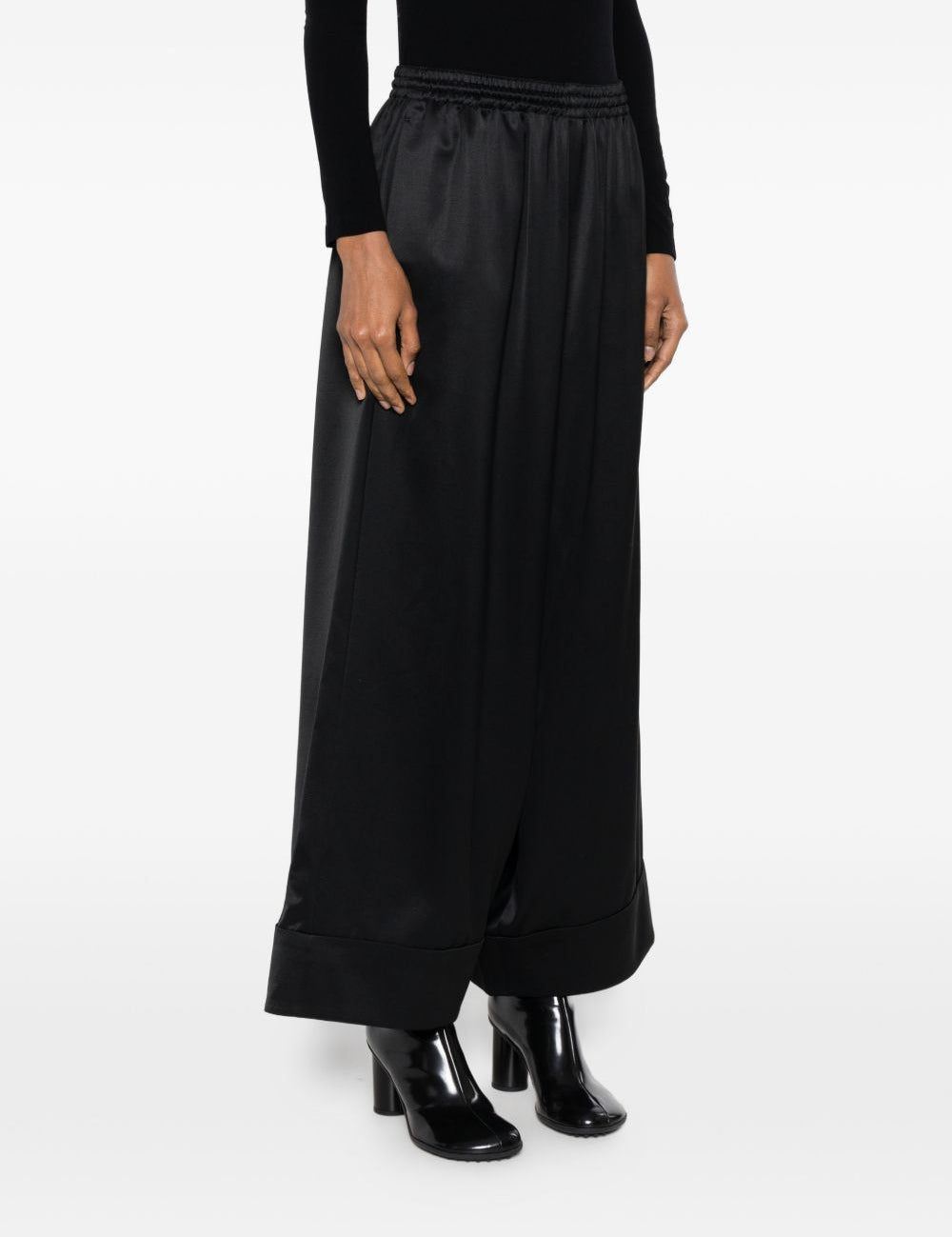 Pantaloni a gamba ampia con finitura satinata in nero Junya watanabe - donna 