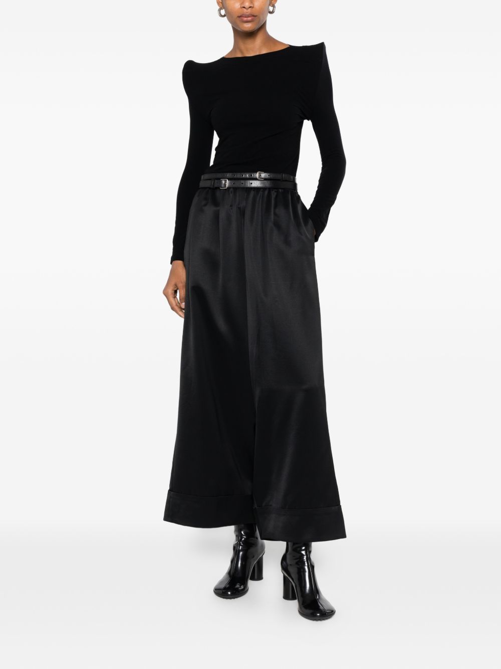 Pantaloni a gamba ampia con finitura satinata in nero Junya watanabe - donna 
