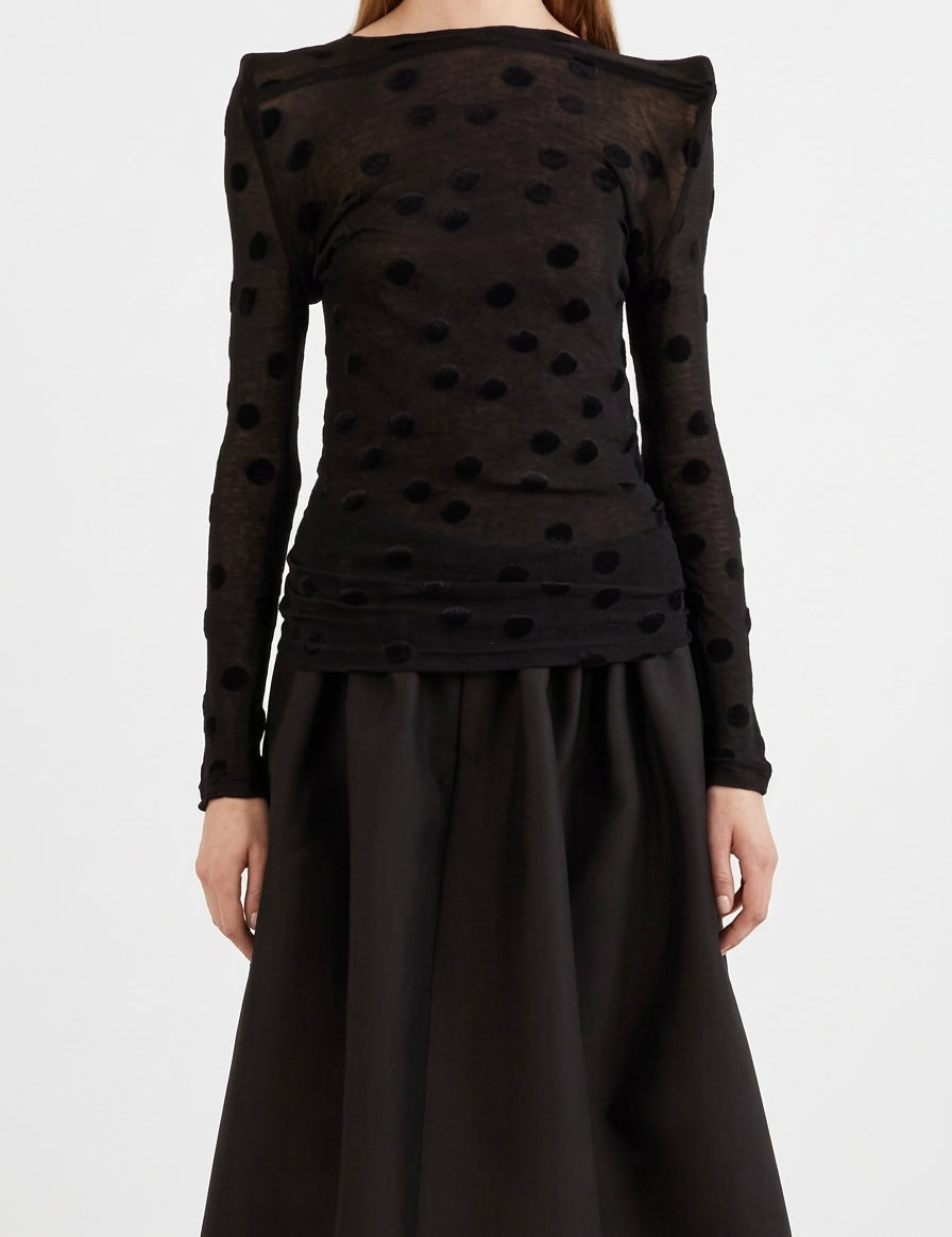 Top in jersey di cotone floccato a pois  in nero Junya watanabe - donna 