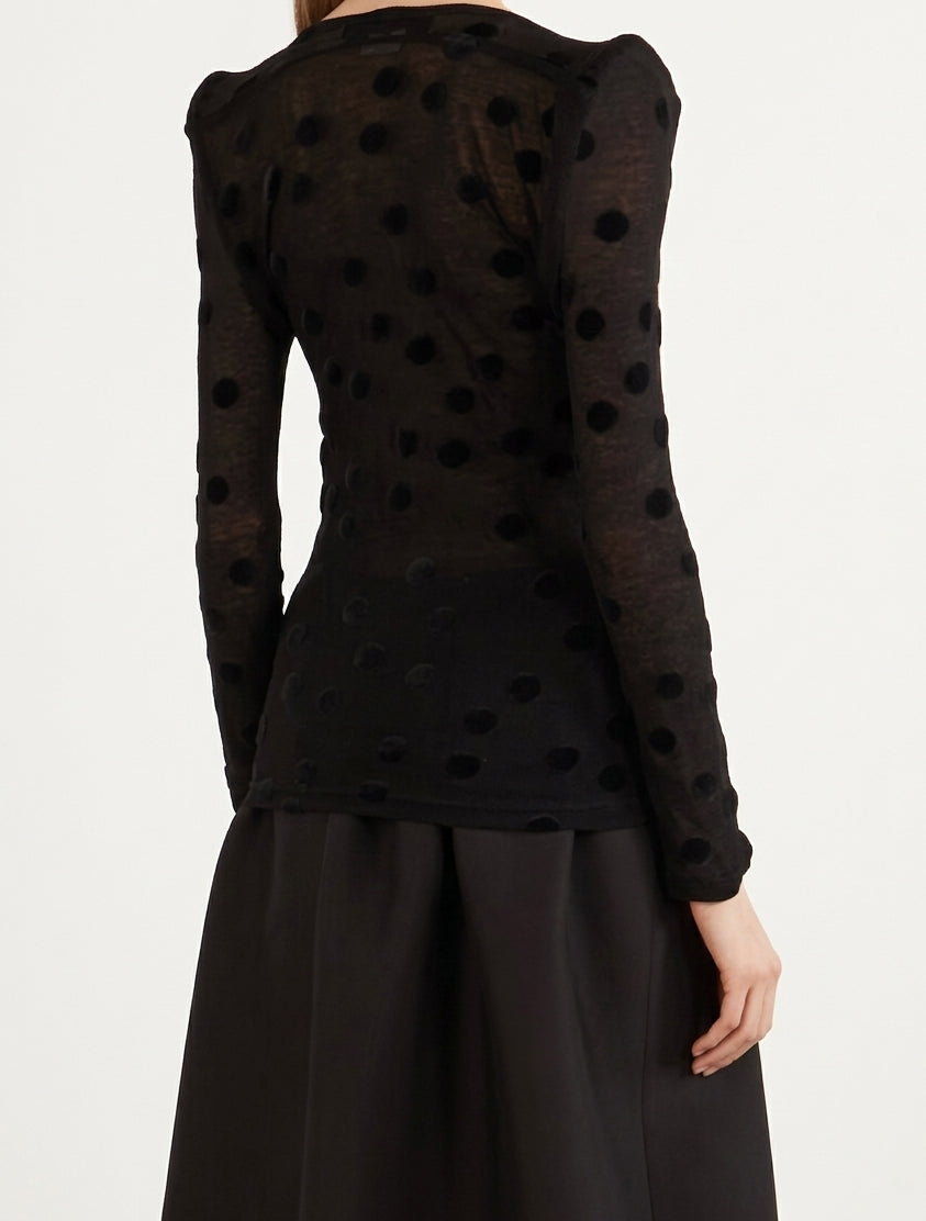 Top in jersey di cotone floccato a pois  in nero Junya watanabe - donna 