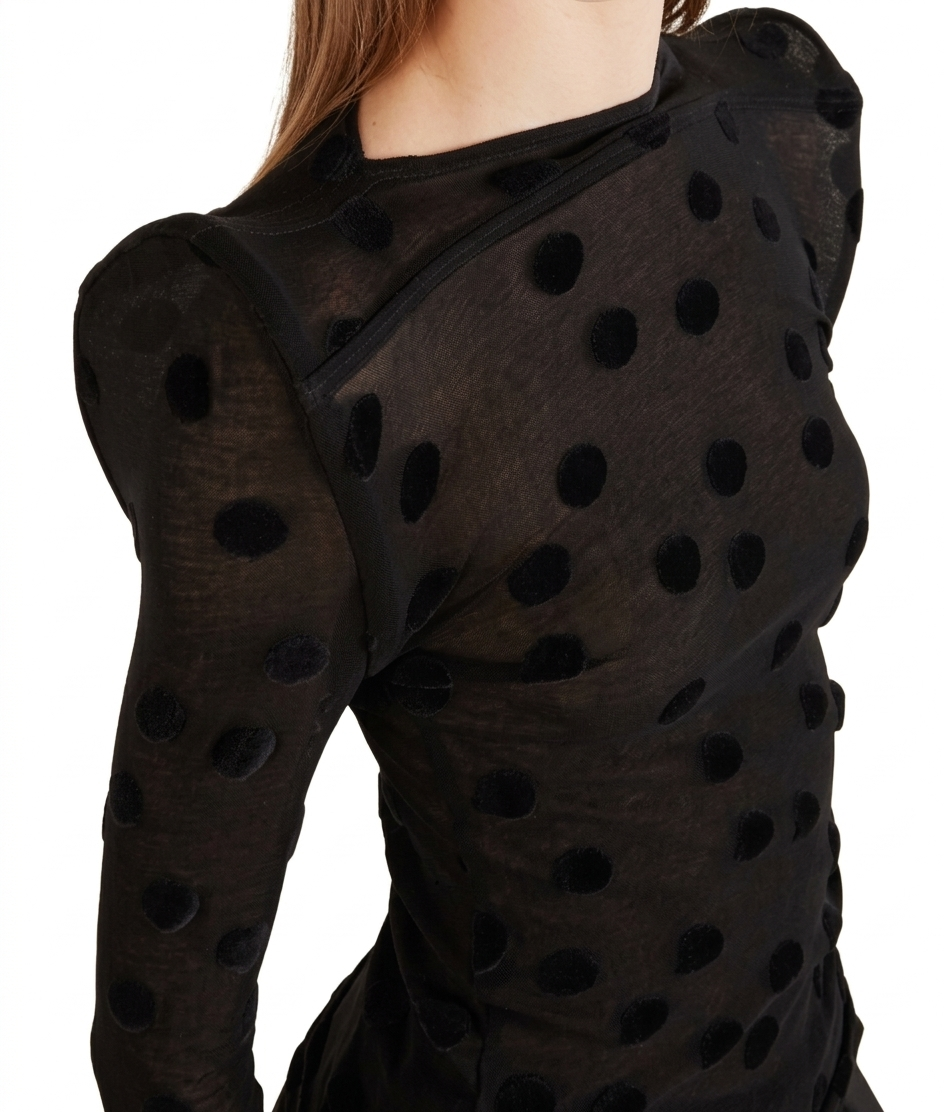 Top in jersey di cotone floccato a pois  in nero Junya watanabe - donna 