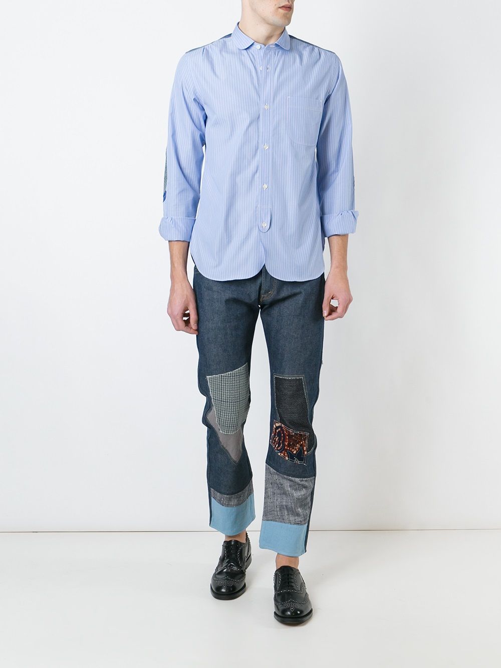 Camicia con dettaglio toppe in azzurro Junya Watanabe MAN - uomo 