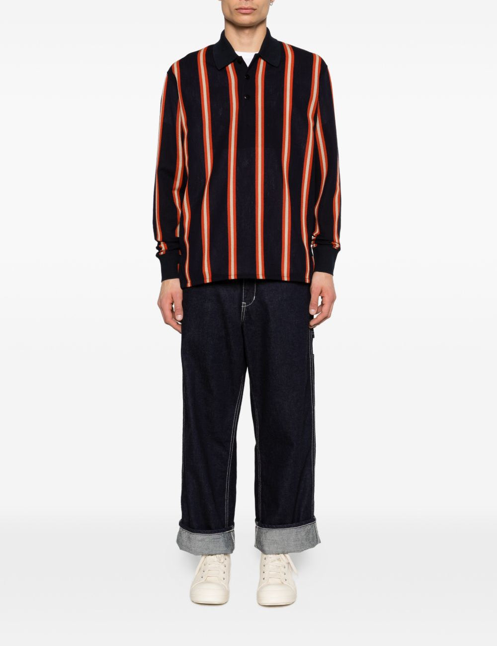 Polo a maniche lunghe a righe in nero Junya watanabe - uomo 