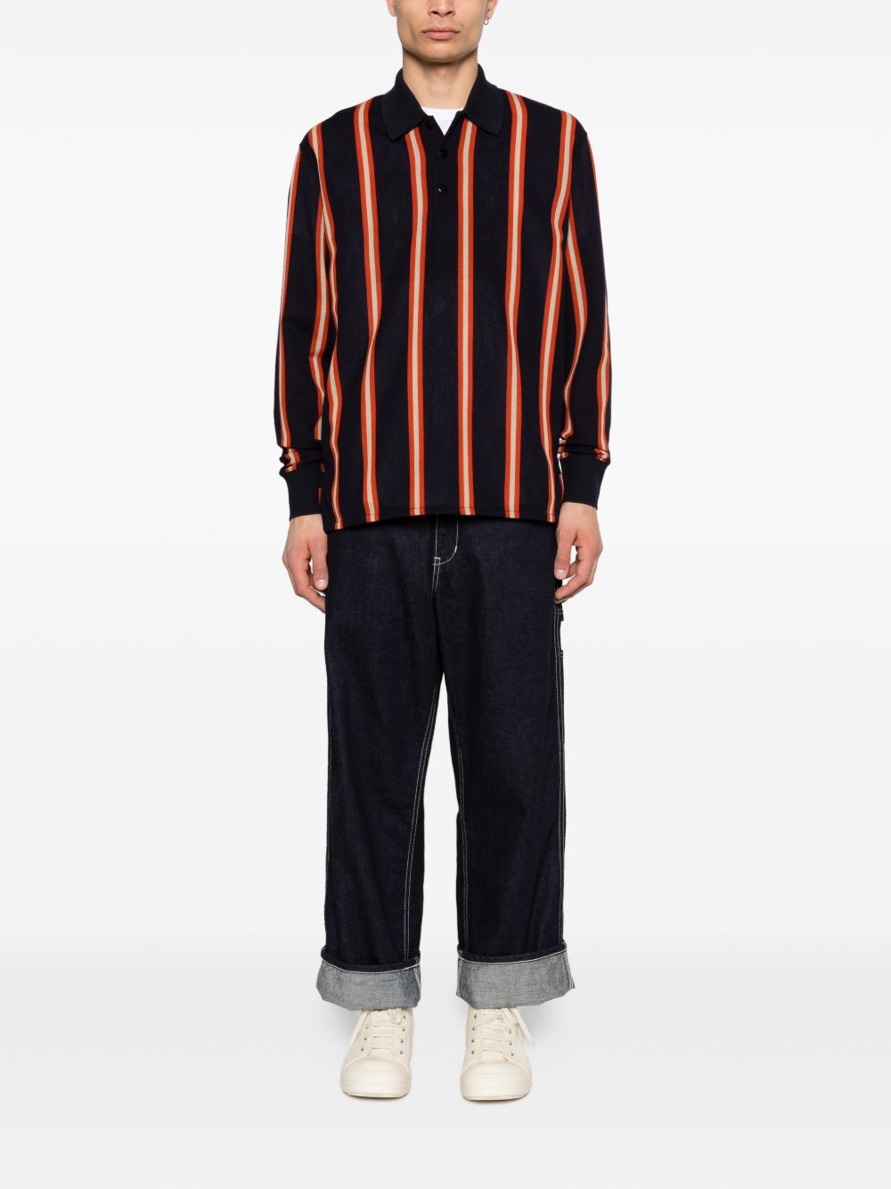Polo a maniche lunghe a righe in nero Junya watanabe - uomo 