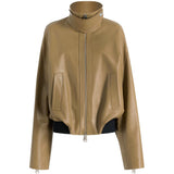 Giacca in pelle a collo alto in marrone Khaite - donna 