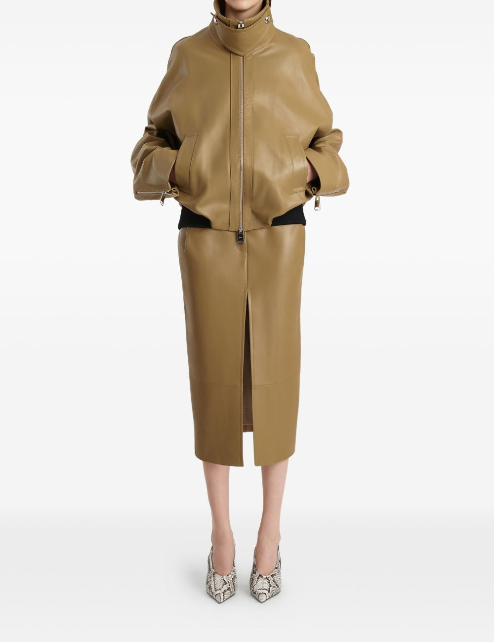 Giacca in pelle a collo alto in marrone Khaite - donna 