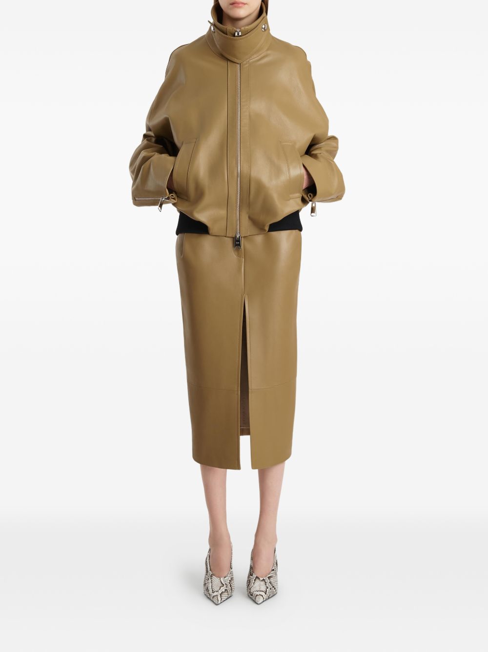 Giacca in pelle a collo alto in marrone Khaite - donna 