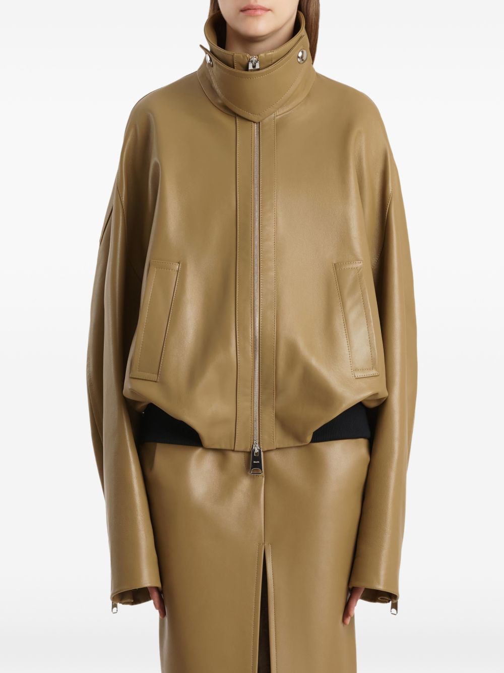 Giacca in pelle a collo alto in marrone Khaite - donna 