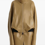 Giacca in pelle a collo alto in marrone Khaite - donna 