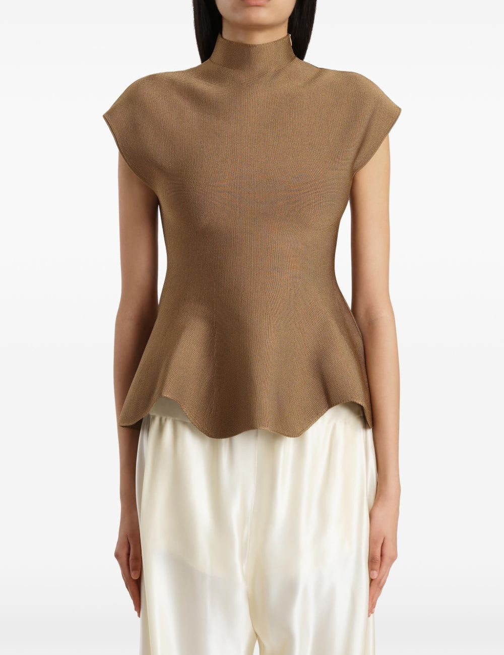 Top con orlo a peplum in marrone Khaite - donna 
