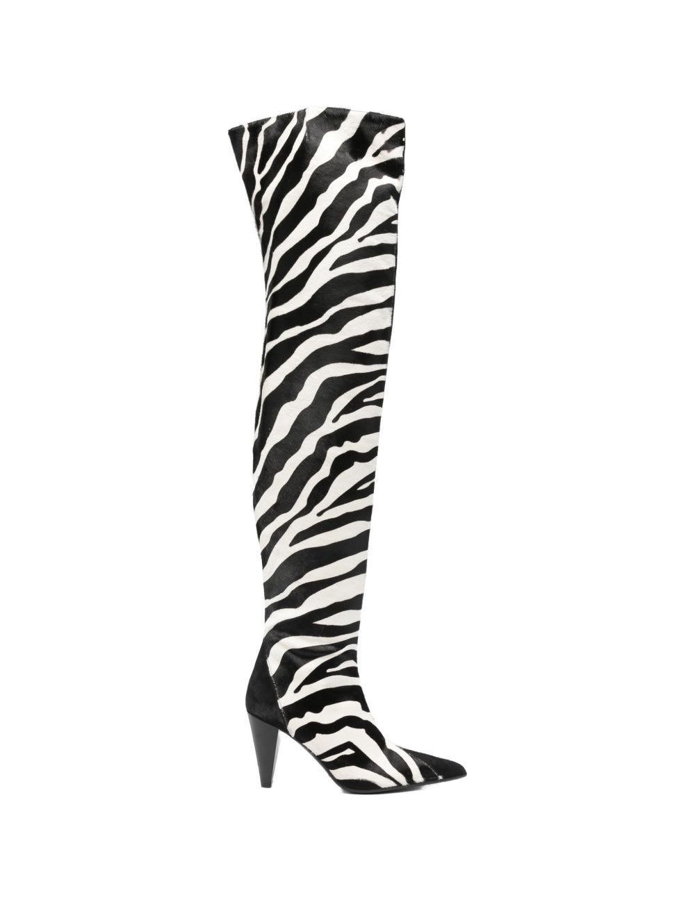 Stivali con stampa zebra in bianco e nero Khaite - donna 