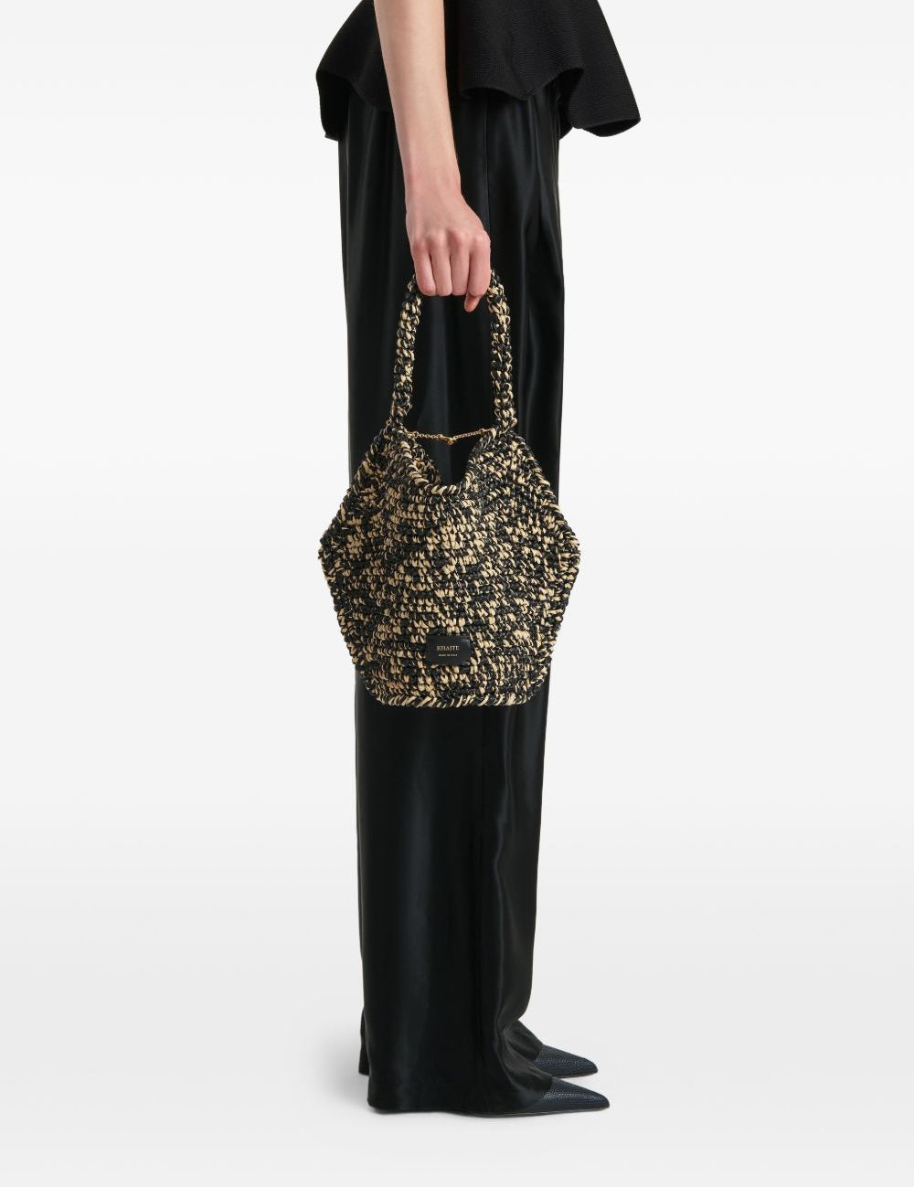 Borsa in rafia lotus in nero Khaite - donna 