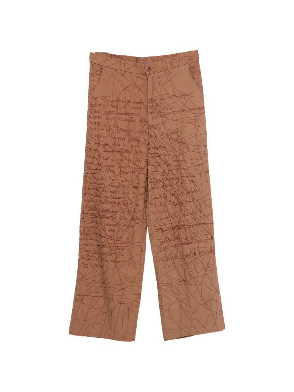 Pantaloni con motivo ricamato in marrone 