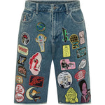 Shorts lunghi in denim con patch in blu Kidsuper - uomo 