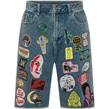 Shorts lunghi in denim con patch in blu Kidsuper - uomo 