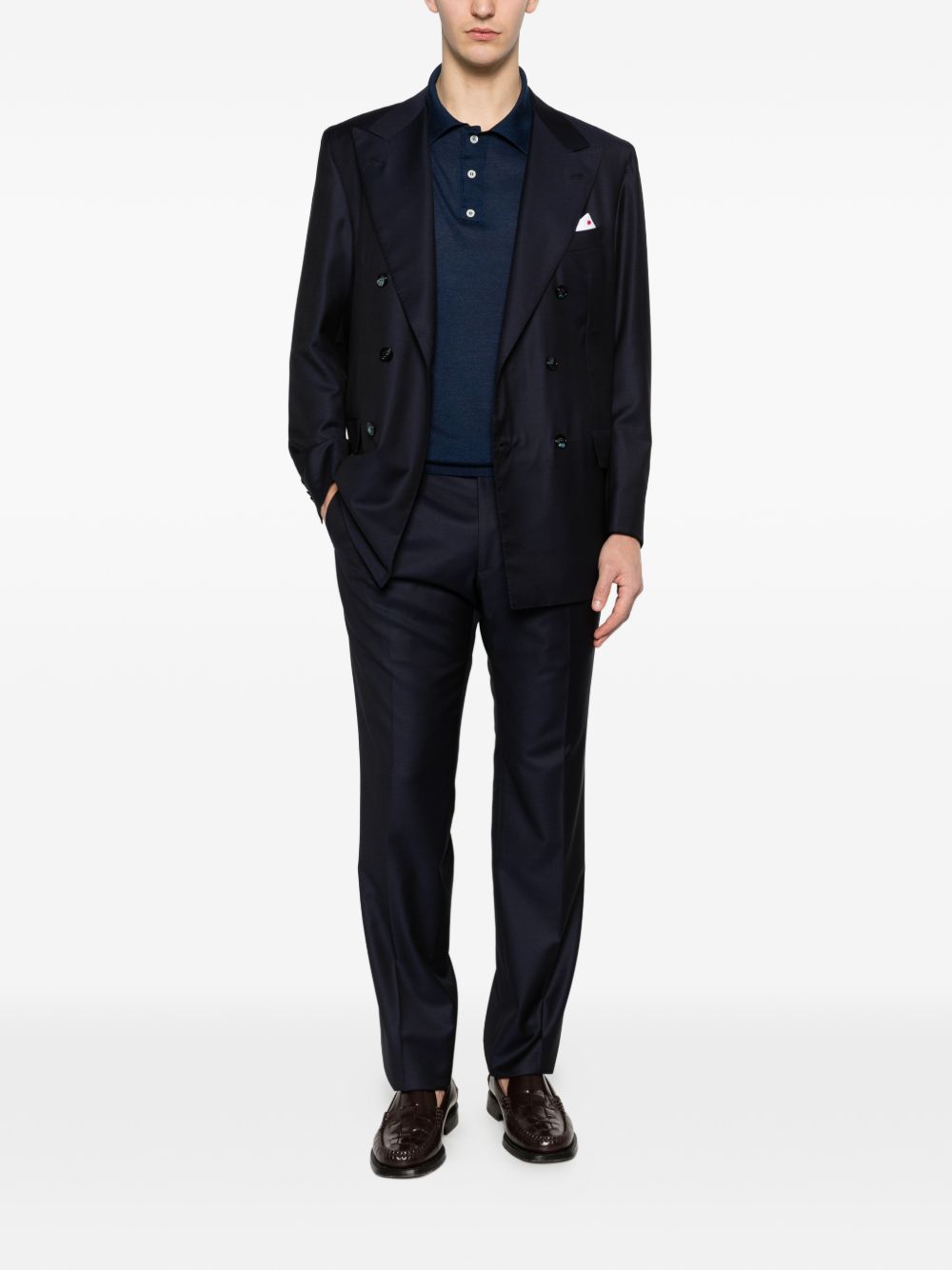 Polo a maniche corte con texture in blu Kiton - uomo 
