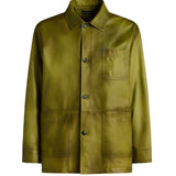 Giacca in pelle con bottoni frontali in verde 