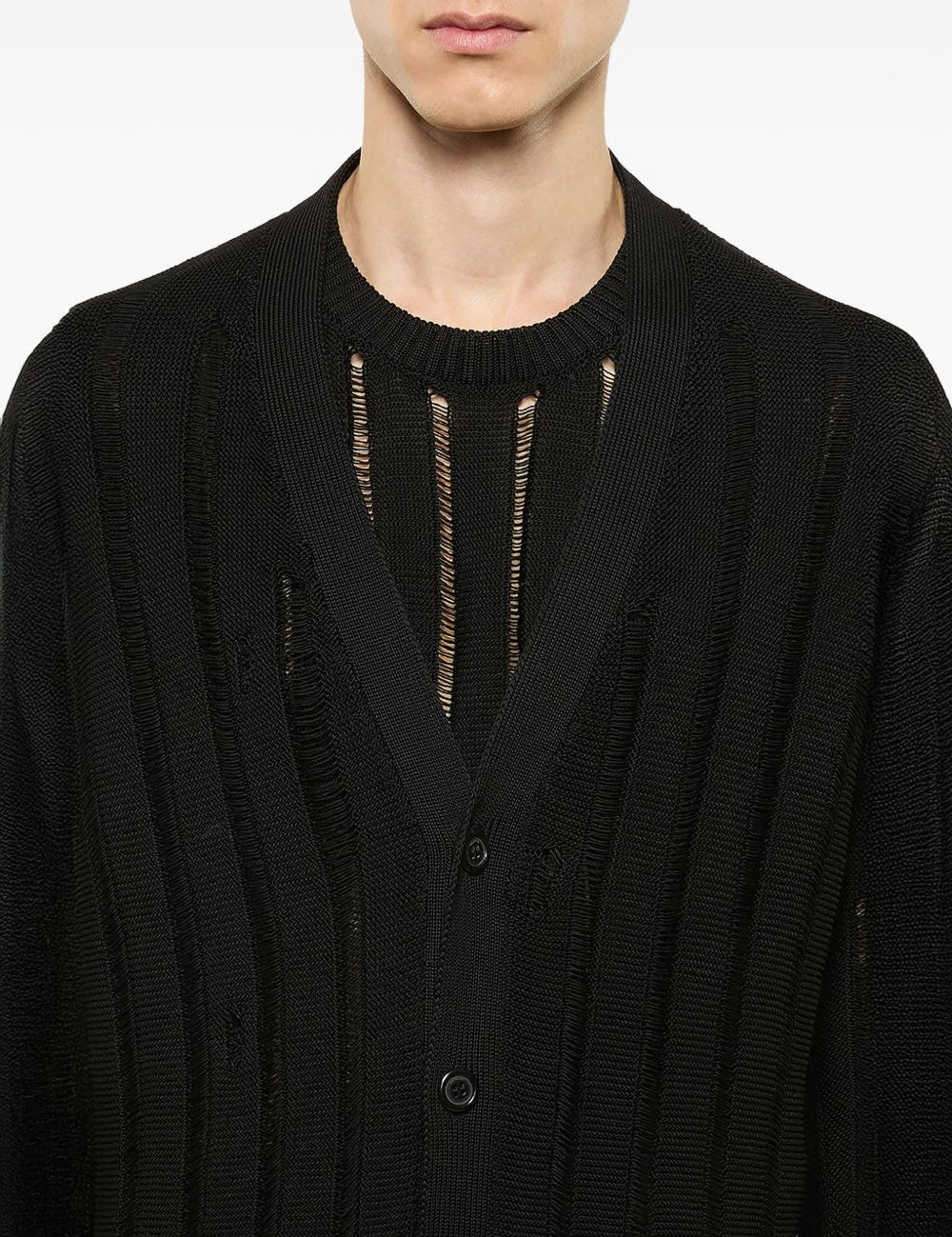 Cardigan effetto vissuto con bottoni in nero Laneus - uomo 