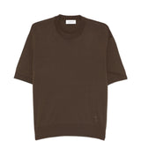 T-shirt girocollo con logo ricamato in marrone Laneus - uomo 