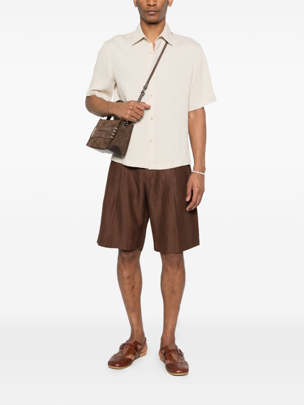 Pantaloncini con pieghe in marrone Laneus - uomo 