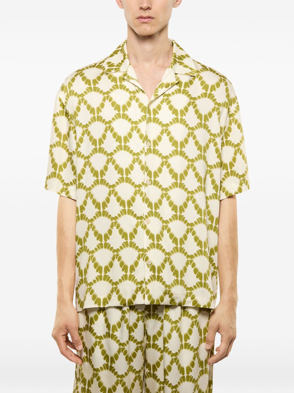 Camicia a fantasia in beige e verde Laneus - uomo 
