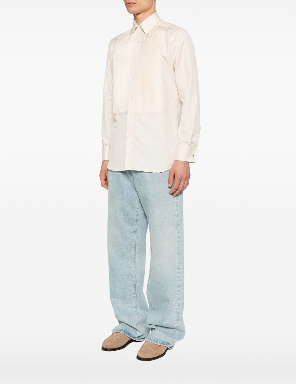 Camicia con trama in crema Lardini - uomo 