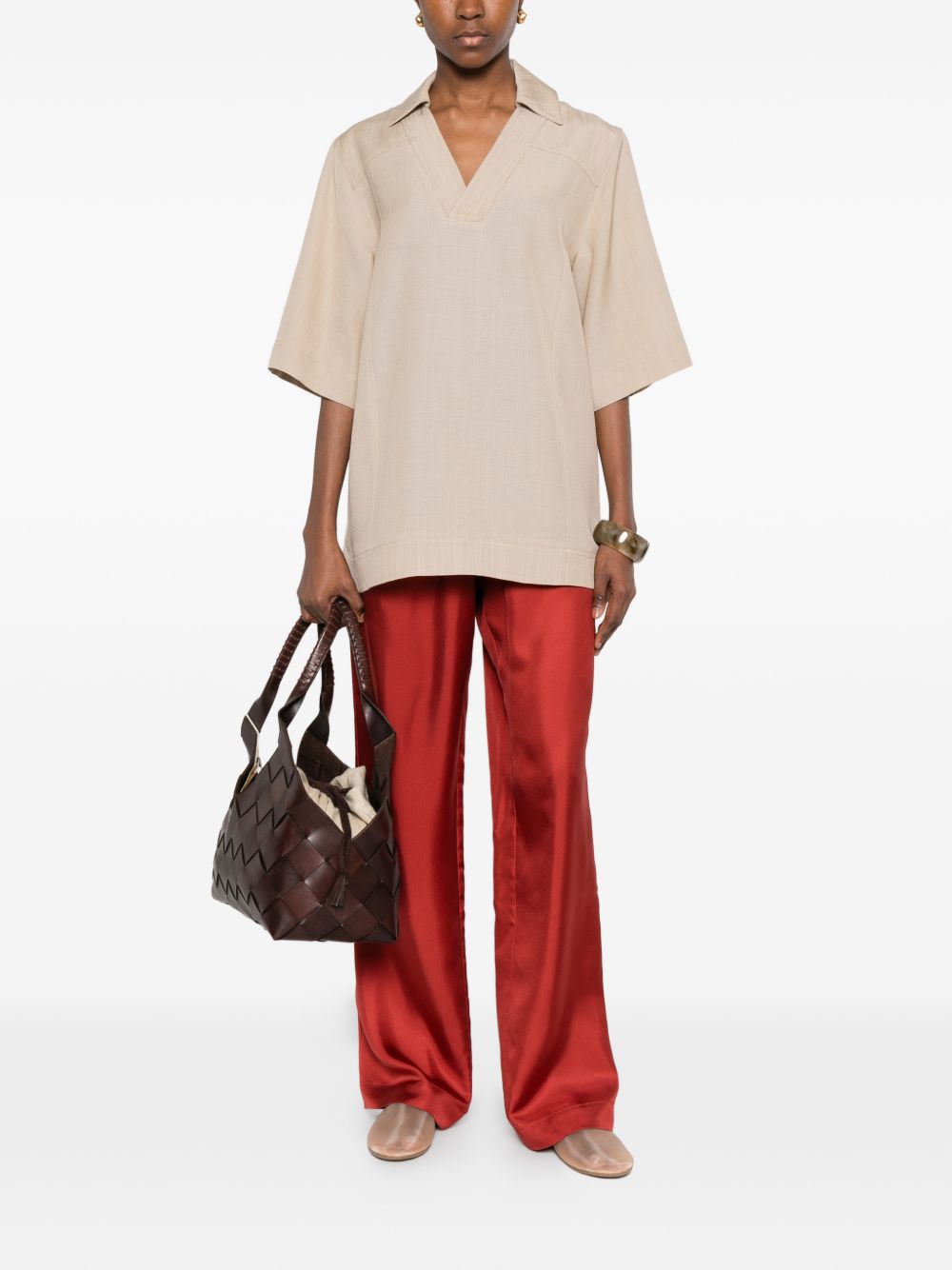Pantaloni Alera con vita elasticizzata in rosso Loulou de saison - donna 