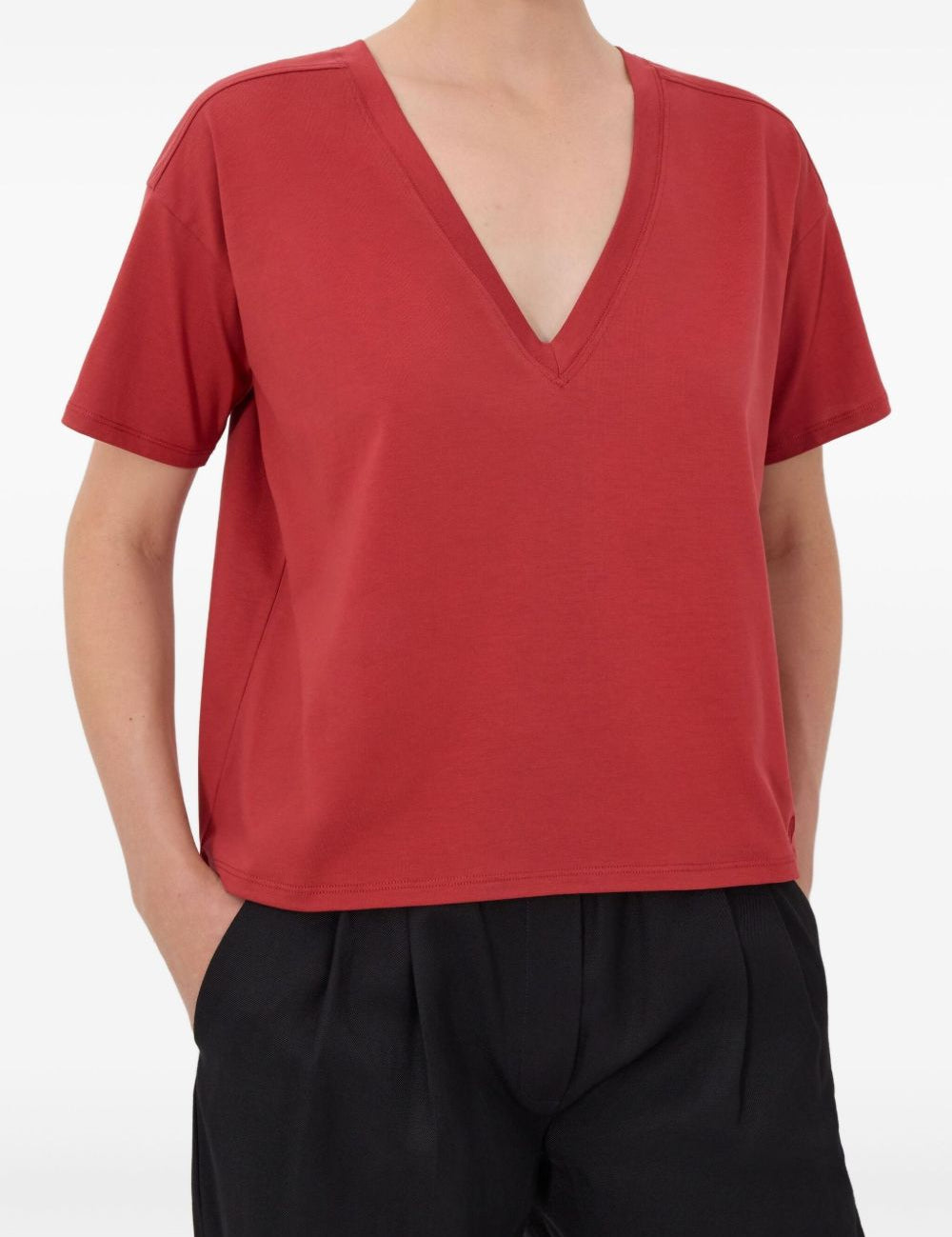 T-shirt Faaa Lds con scollo a V in rosso Loulou de saison - donna 